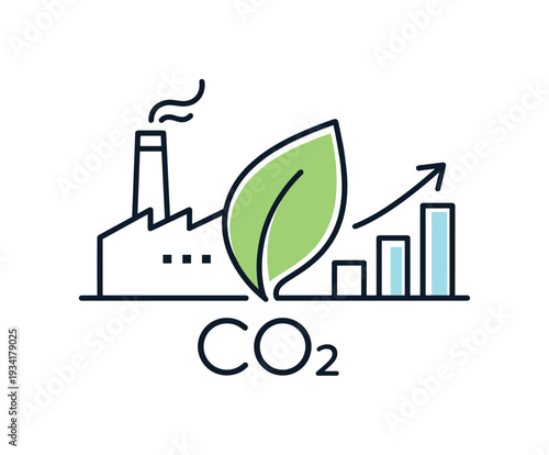 Industrial CO2 emissions rising with environmental impact and growth chart icon