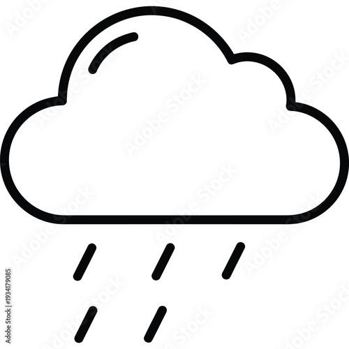 Black and White Icon of a Cloud with Raindrops Falling - Rainy Weather and Precipitation Symbol