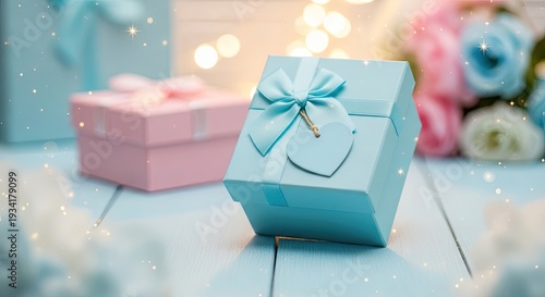 Gift boxes on a table with ribbons and bows
