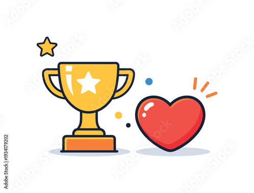 Golden trophy with star and red heart symbol, representing achievement and love