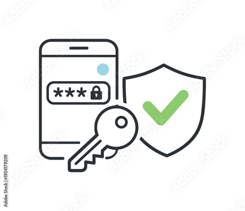 Secure mobile login with password and shield icon, digital security concept