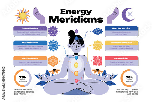 Energy Meridians and Chakra System Infographic