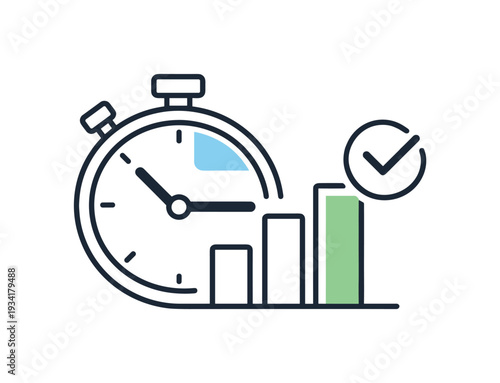 Time management and successful business growth represented by stopwatch and bar chart icon