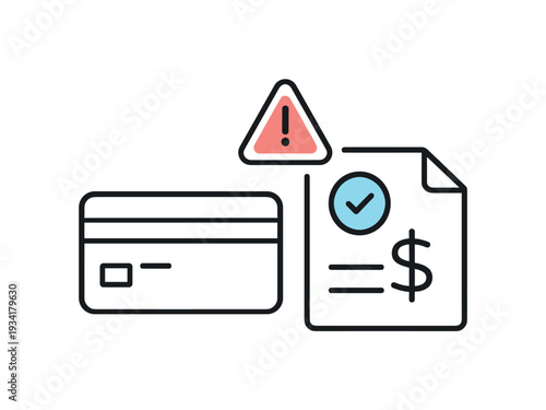 Credit card payment alert with bill and approved checkmark icon