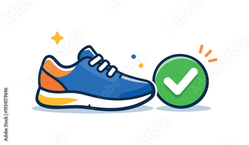Blue athletic shoe with a green checkmark, symbolizing approval or completion