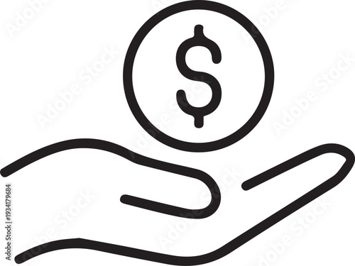 Money in hand: A stylized illustration showcases a hand presenting a dollar coin, conveying concepts of finance, investment, or giving. 
