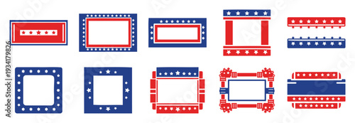 Patriotic Frames & Borders Collection: USA Red Blue Stars Vector Illustration