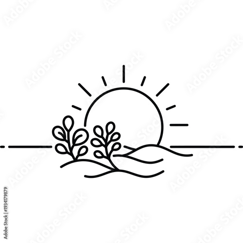 Breathtaking Sunrise Over a Serene Landscape with Lush Plants and a Calm Horizon Capturing Dawn s Beauty