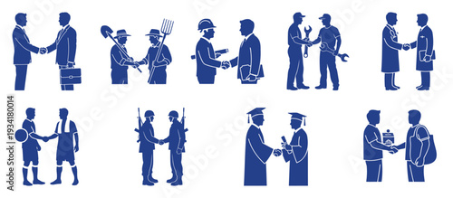 Diverse Professions Shaking Hands, Partnership and Agreement Vector Illustration, Flat Design Concept