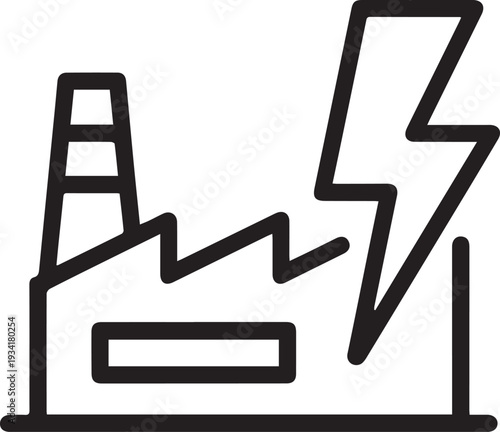 Power Plant and Energy: A minimalist illustration of a power plant, with a lightning bolt, symbolizing the essence of energy production and industrial might.