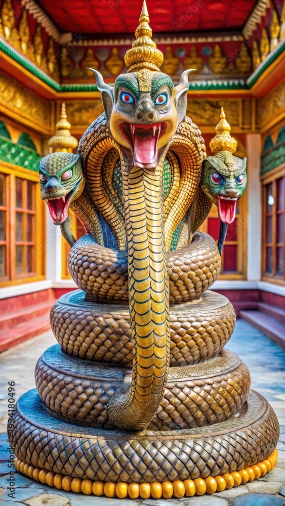 Fototapeta premium Snake in seven heads temple Lumbini