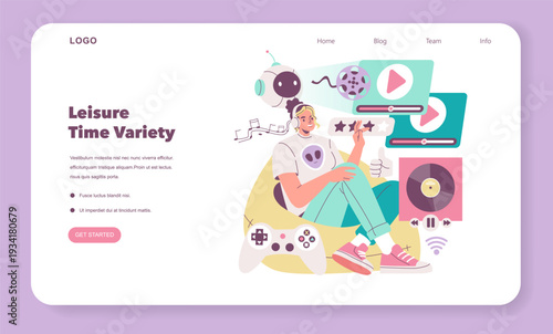 Young Person Enjoying Digital Leisure Activities, Vector