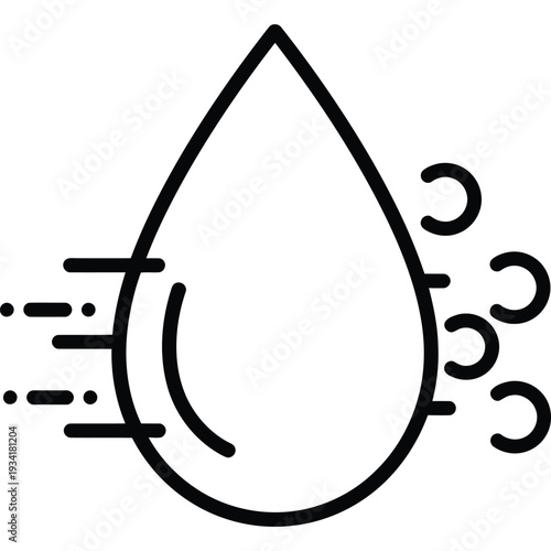 Dynamic Water Drop Illustration with Motion Lines and Splashes for Hydration and Refreshment Designs