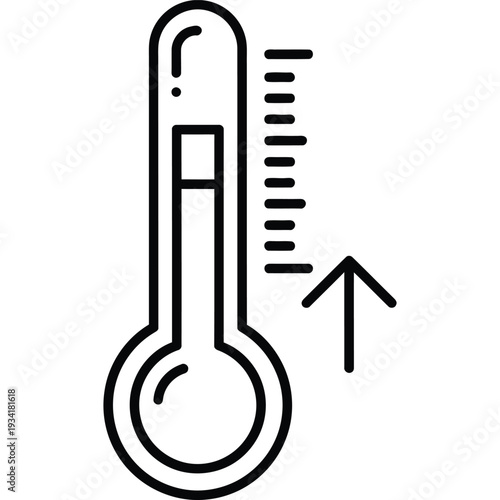 Illustration of a Thermometer with Rising Temperature and Upward Arrow Indicating Increase in Heat