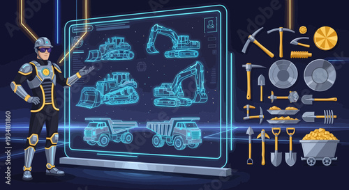 Futuristic Miner Showcasing Mining Equipment Technology.