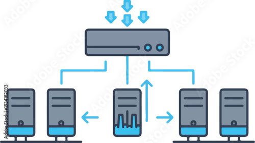 Networked computer system with servers communicating via RJ Whisk Auto connections