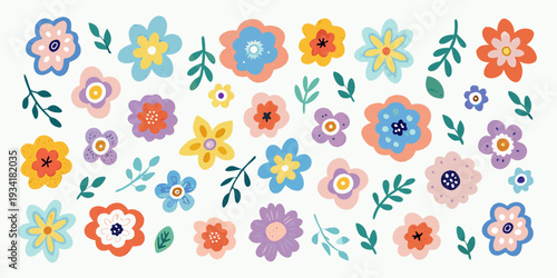 Colorful collection of hand drawn style floral illustrations with varied details
