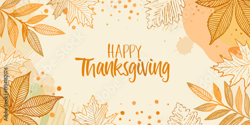 A festive thanksgiving greeting with autumn leaves and watercolor accents