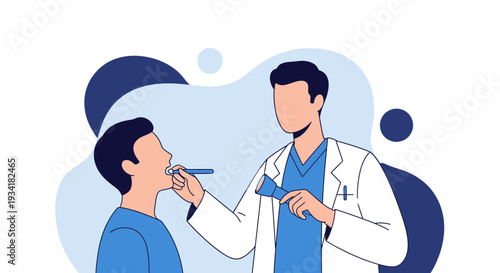 Doctor Examining Patient's Throat with Tongue Depressor, Medical Checkup Illustration