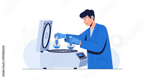 Scientist working with centrifuge and flasks in laboratory
