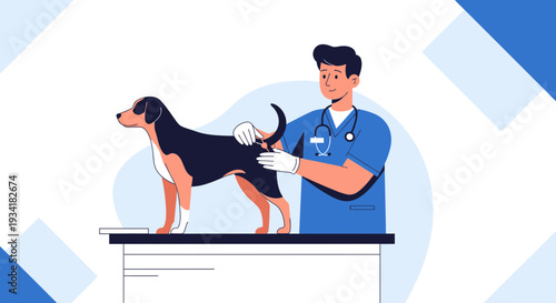 Veterinarian Examining Dog on Table - Animal Care and Medical Health Concept