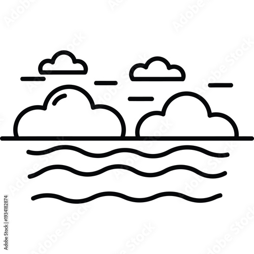 Minimalist Clouds and Waves Icon Symbolizing Weather, Nature, and Sea Elements for Design
