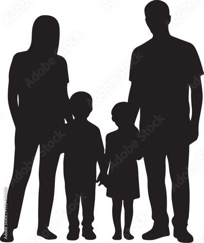 Black silhouette of family with two adults and two children 1
