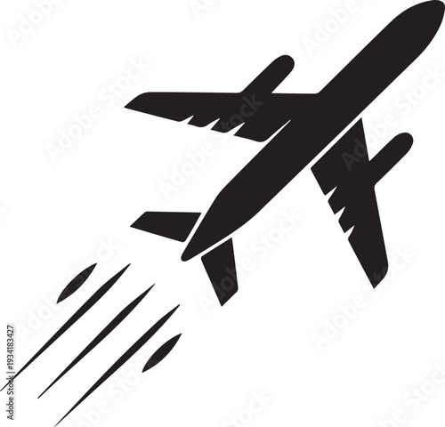 Airplane icon with speed lines depicts rapid ascent and movement, symbolizing quick travel, departure, or fast delivery services in a clean, minimalist graphic style.