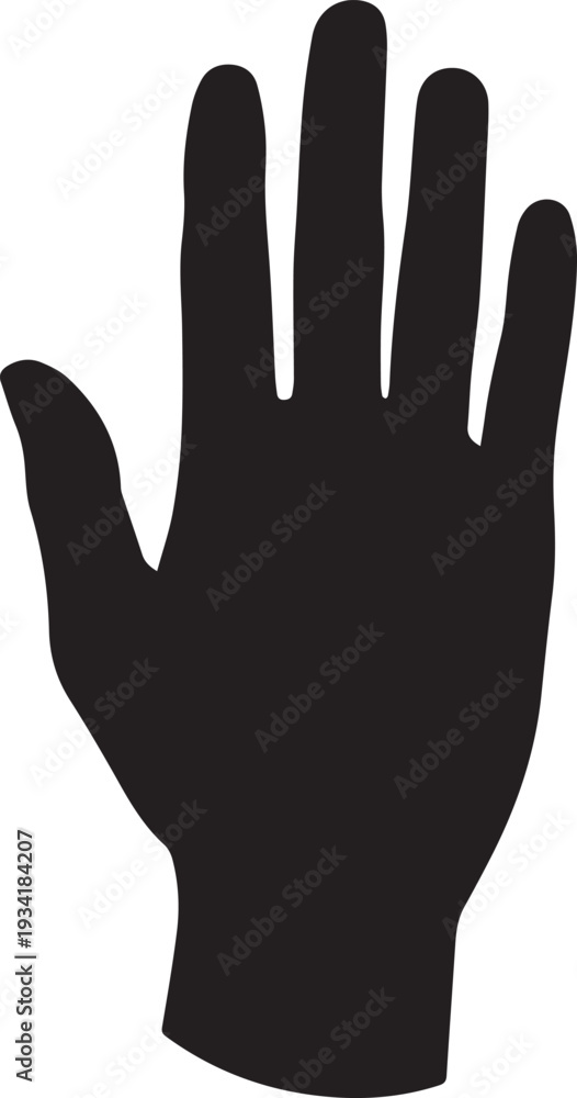 Obraz premium Human hand palm open greeting gesture silhouette vector isolated on clear space
