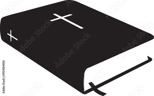 Silhouette of bible with cross symbol on cover, vector illustration, religious symbol