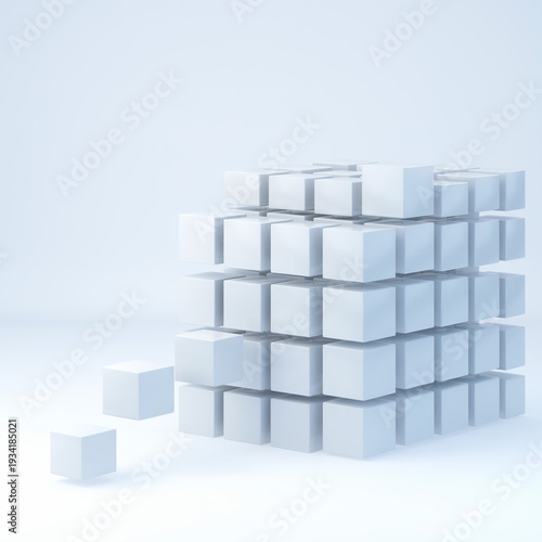 Business scalability concept represented by white cubes in an abstract setting depicting growth and structure in a corporate environment