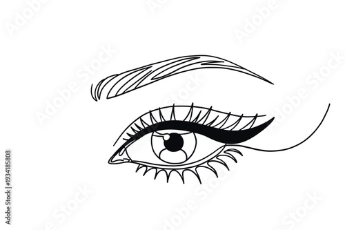 Minimalist eye line art illustration with bold eyeliner and detailed lashes. Modern beauty graphic ideal for makeup artist branding, lash studio logo, cosmetic packaging and fashion design projects