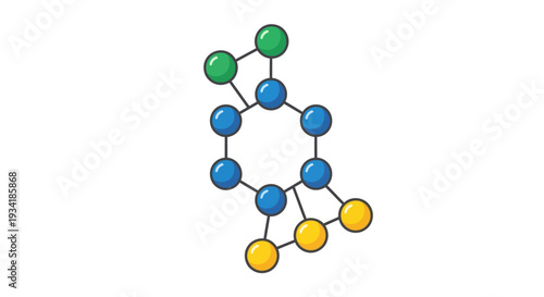 A vibrant depiction of a molecular structure or network diagram on a white background