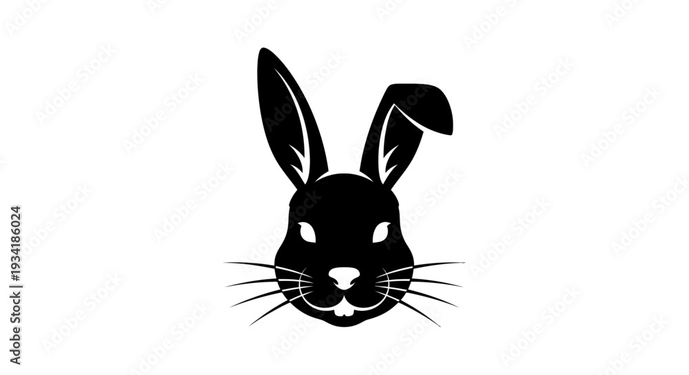 Fototapeta premium Rabbit Head Silhouette with Long Ears and Whiskers.