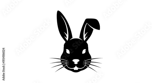 Rabbit Head Silhouette with Long Ears and Whiskers.