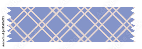 Vintage Sticky Note Tape with Plaid pattern. Blue Isolated scrapbook adhesive scotch element