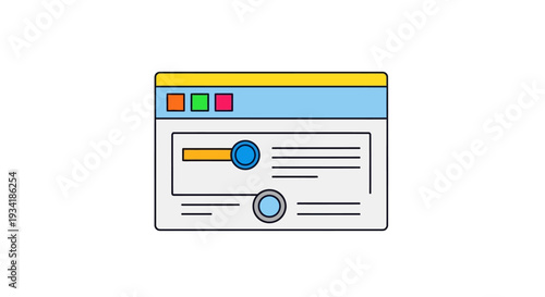 Animated interface element featuring controls and a window icon suitable for website design