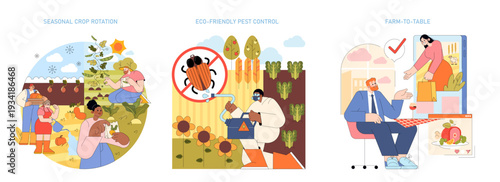 Sustainable Farming Cycle Vector Illustration Set