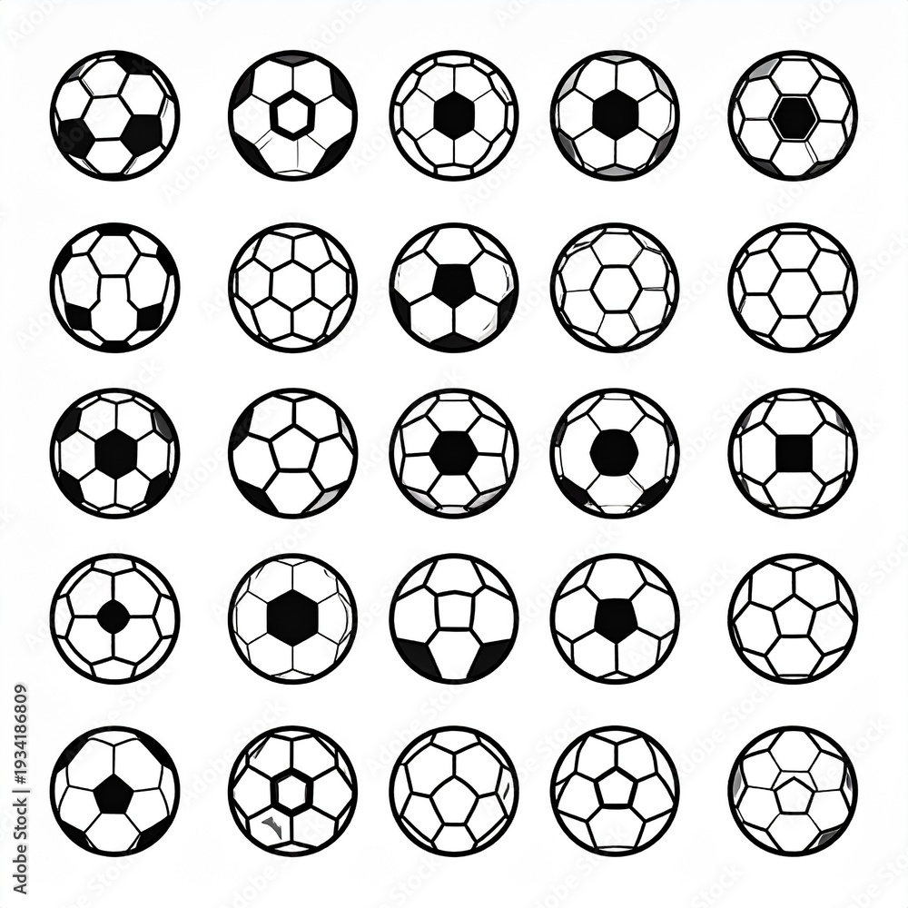 Collection of black and white soccer balls seamless pattern design vector illustration sports theme
