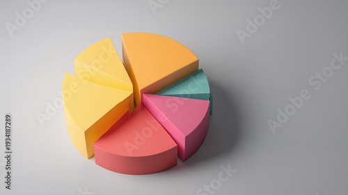 Glowing analytics pie chart shows data segments in bright colors on a plain background