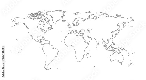 Blank outline world map vector illustration for global geography, travel, international concepts, and education design.