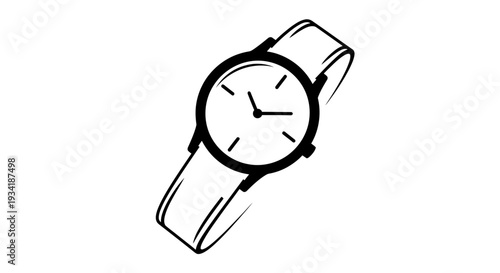 Minimalist Wristwatch Icon. Simple black and white line art illustration of a classic analog watch for time, schedule, and deadline concepts.
