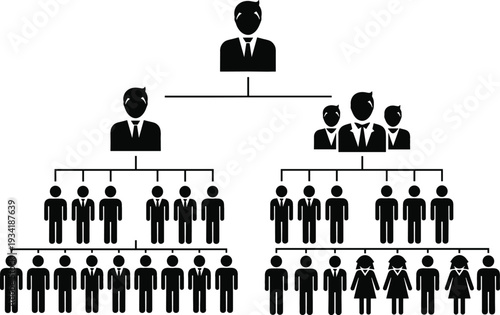 Corporate Organizational Chart Hierarchy Structure with CEO, Management Team, and Employees Representing Company Leadership, Business Organization, and Workforce Structure Concept