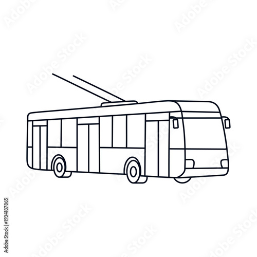 line vector illustration of a trolleybus. hand-drawn trolleybus. trolleybus side view.	