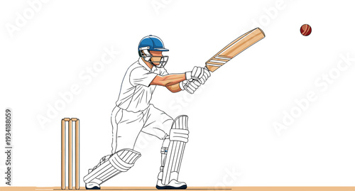 Professional cricket player batsman hitting ball in motion for sports championship branding athletic club logo and cricket tournament match posters