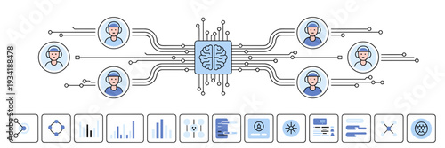 Neural network monitoring icons – Great for AI management dashboards.