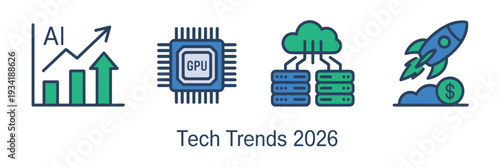 AI compute investment icons featuring cloud and market growth.