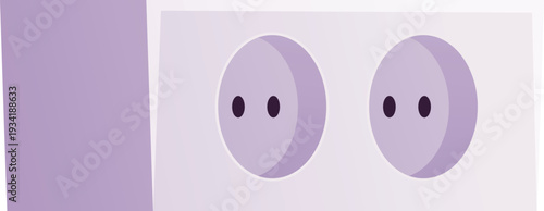 Power socket, electric socket with two round pins, vector double electrical energy outlet, white plastic house supply