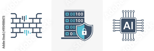 Cybersecurity infrastructure icons for enterprise – Perfect for data protection services, network security, or IT software.