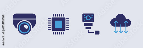 Flat design edge AI and cloud sync icons – Suitable for enterprise software, data analytics, or smart home tech.